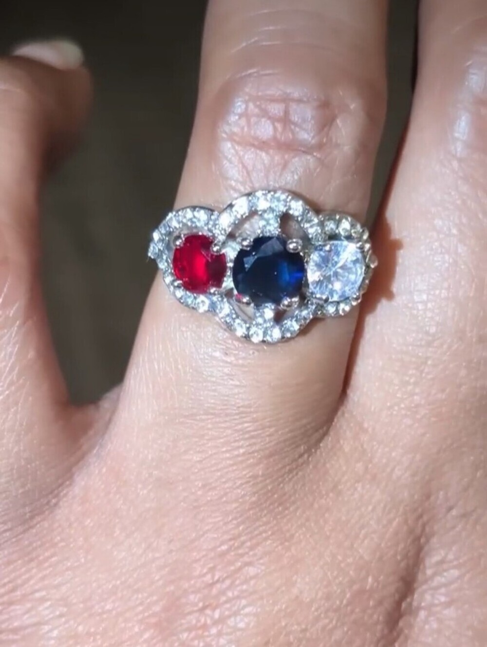 Trilogy Lab Created Sapphire, Ruby & White Diamond Halo Ring - Women Jewelry